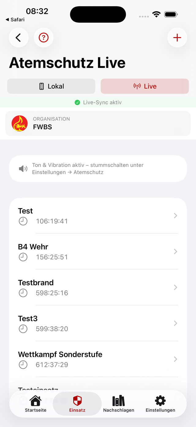 FireMind Einsatz – Atemschutz Live mit Organisations-Sync zwischen allen Geräten