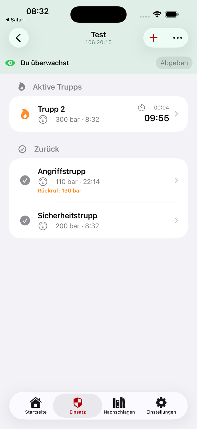Atemschutz Live – aktive Trupps, Druckwerte und Überwachung im Team