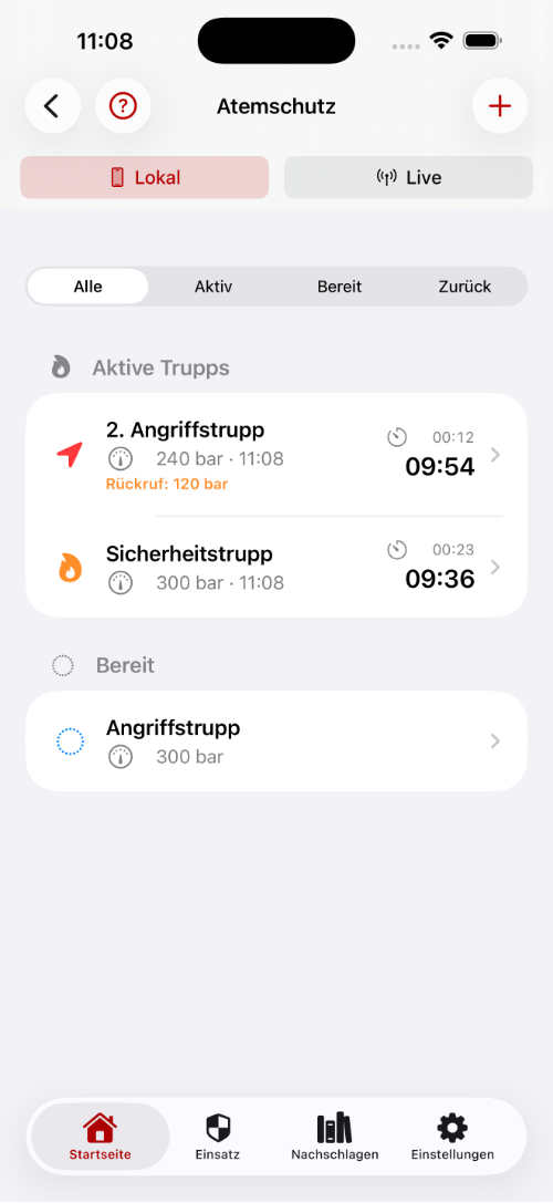 Atemschutzüberwachung mit Trupps und Live-Sync