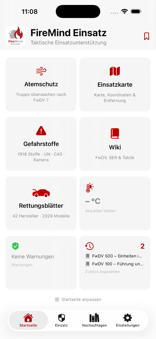 Startseite mit allen Modulen